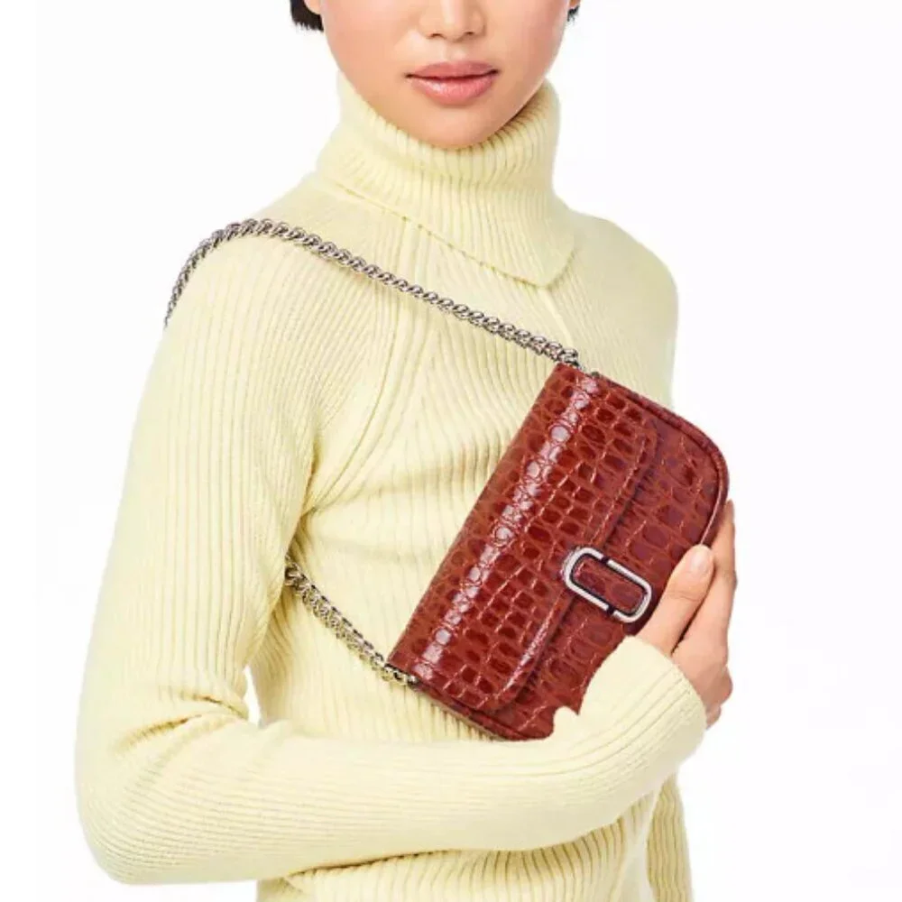 NWT! New Marc Jacobs J Marc Mini Shoulder Bag -Croc-embossed Leather Cognac 3way